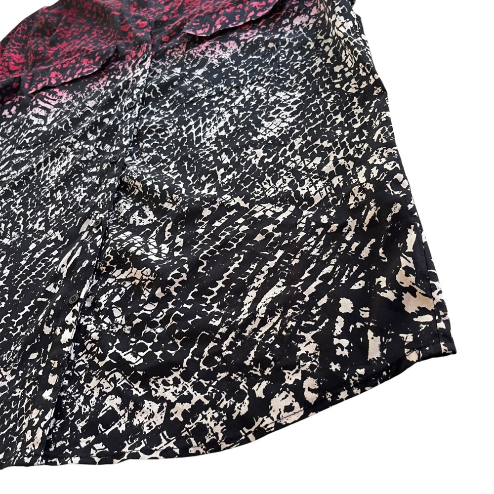 Calvin Klein Women XL Red Black Snakeskin Print Roll Tab Sleeve Button Front Top - Picture 11 of 16